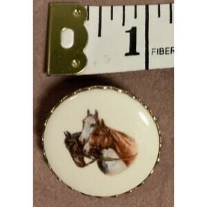 Vintage Hand Painted Porcelain Horse Brooch C Clasp, Horse Pin, Painted Ponies